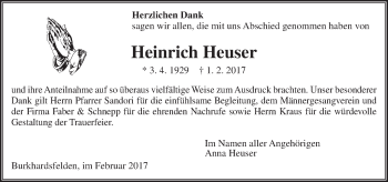 Traueranzeige von Heinrich Heuser von  Gießener Anzeiger