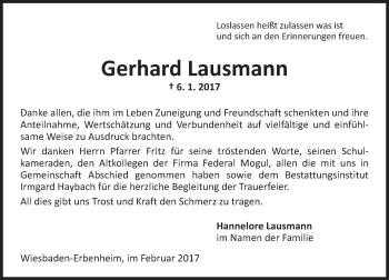 Traueranzeige von Gerhard Lausmann von Trauerportal Rhein Main Presse