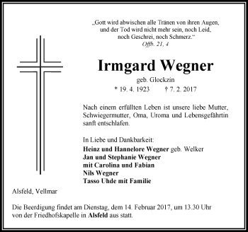 Traueranzeige von Irmgard Wegner von VRM Trauer