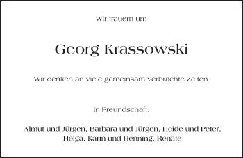 Traueranzeige von Georg Krassowski von Trauerportal Echo Online