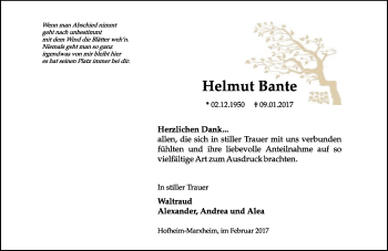 Traueranzeige von Helmut Bante von Trauerportal Rhein Main Presse