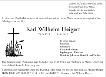 Traueranzeige von Karl Wilhelm Heigert von Trauerportal Rhein Main Presse
