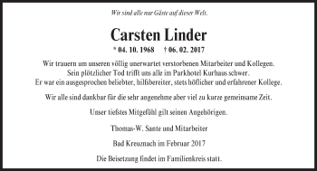 Traueranzeige von Carsten Linder von Trauerportal Rhein Main Presse