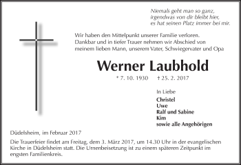 Traueranzeige von Werner Laubhold von  Kreisanzeiger