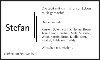 Traueranzeige von Stefan  von  Gießener Anzeiger