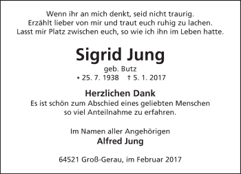 Traueranzeige von Sigrid Jung von Trauerportal Echo Online