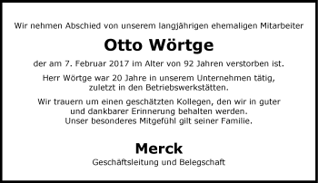 Traueranzeige von Otto Wörtge von Trauerportal Echo Online