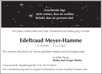 Traueranzeige von Edeltraud Meyer-Hamme von Trauerportal Rhein Main Presse