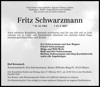 Traueranzeige von Fritz Schwarzmann von Trauerportal Rhein Main Presse
