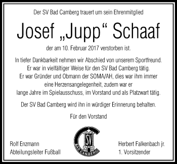 Traueranzeige von Josef Schaaf von  Camberger Anzeiger