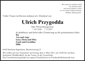 Traueranzeige von Ulrich Przygodda von Trauerportal Echo Online