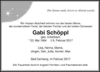 Traueranzeige von Gabriele Schöppl von  Camberger Anzeiger