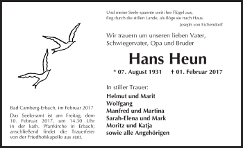Traueranzeige von Hans Heun von  Camberger Anzeiger