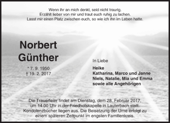 Traueranzeige von Norbert Günther von VRM Trauer