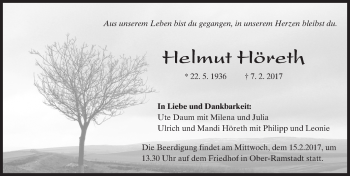Traueranzeige von Helmut Höreth von Trauerportal Echo Online