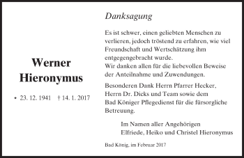 Traueranzeige von Werner Hieronymus von Trauerportal Echo Online