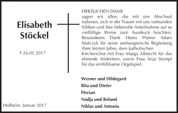 Traueranzeige von Elisabeth Stöckel von Trauerportal Rhein Main Presse