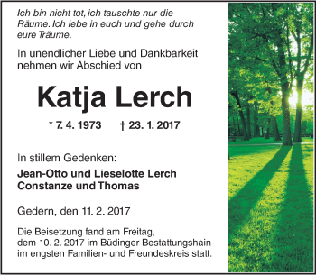 Traueranzeige von Katja Lerch von  Kreisanzeiger