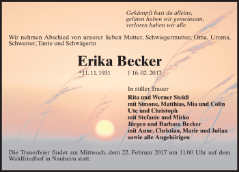 Traueranzeige von Erika Becker von Trauerportal Rhein Main Presse