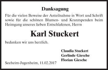 Traueranzeige von Karl Stuckert von Trauerportal Rhein Main Presse