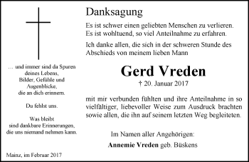 Traueranzeige von Gerd Vreden von Trauerportal Rhein Main Presse