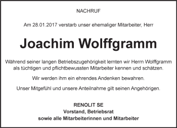 Traueranzeige von Joachim Wolffgramm von Trauerportal Rhein Main Presse