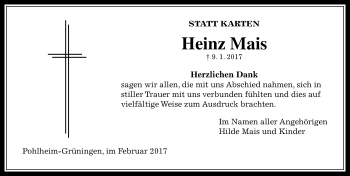 Traueranzeige von Heinz Mais von  Gießener Anzeiger