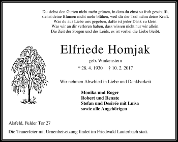 Traueranzeige von Elfriede Homjak von VRM Trauer