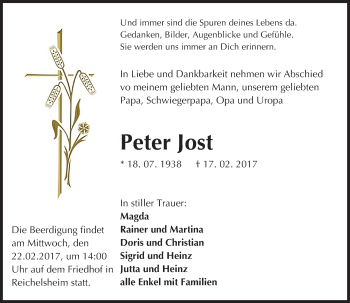 Traueranzeige von Peter Jost von Trauerportal Echo Online