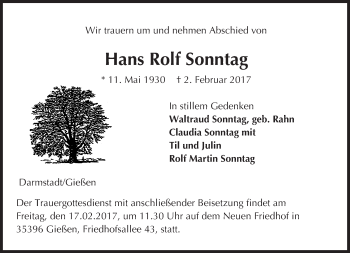 Traueranzeige von Hans Rolf Sonntag von Trauerportal Echo Online