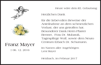 Traueranzeige von Franz Mayer von Trauerportal Echo Online