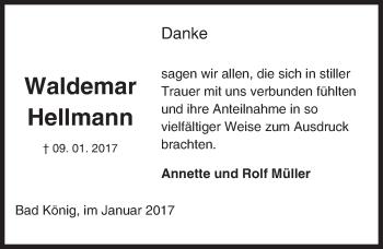 Traueranzeige von Waldemar Hellmann von Trauerportal Echo Online
