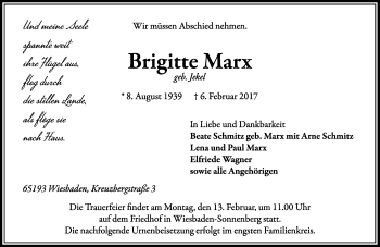 Traueranzeige von Brigitte Marx von Trauerportal Rhein Main Presse