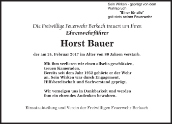 Traueranzeige von Horst Bauer von Trauerportal Echo Online