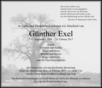 Traueranzeige von Günther Exel von  Usinger Anzeiger