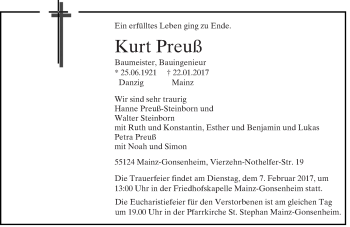 Traueranzeige von Kurt Preuß von Trauerportal Rhein Main Presse