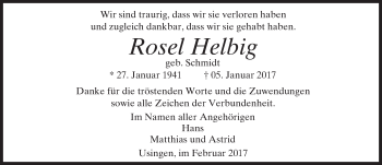 Traueranzeige von Rosel Helbig von  Usinger Anzeiger