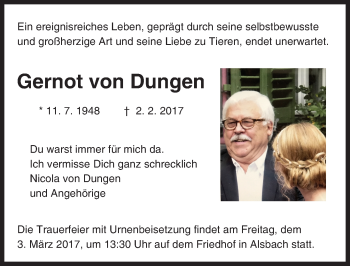 Traueranzeige von Gernot  von Dungen von Trauerportal Echo Online