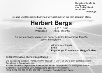 Traueranzeige von Herbert Bergs von Trauerportal Rhein Main Presse