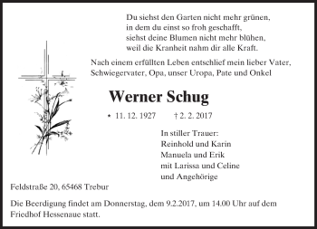 Traueranzeige von Werner Schug von Trauerportal Echo Online