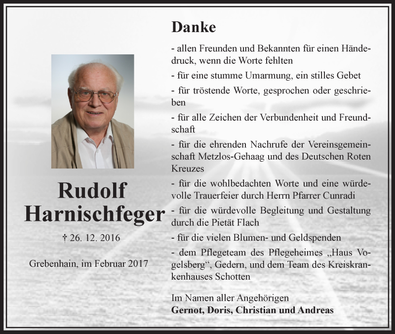  Traueranzeige für Rudolf Harnischfeger vom 11.02.2017 aus VRM Trauer