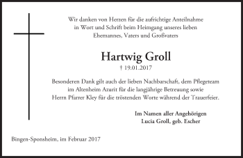 Traueranzeige von Hartwig Groll von Trauerportal Rhein Main Presse