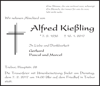 Traueranzeige von Alfred Kießling von Trauerportal Echo Online