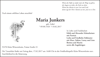Traueranzeige von Maria Junkers von Trauerportal Rhein Main Presse