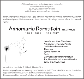 Traueranzeige von Annemarie Bernstein von Trauerportal Rhein Main Presse