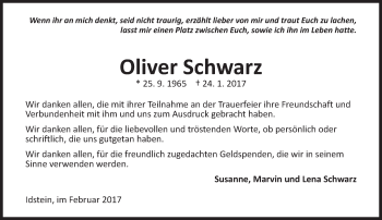 Traueranzeige von Oliver Schwarz von Trauerportal Rhein Main Presse