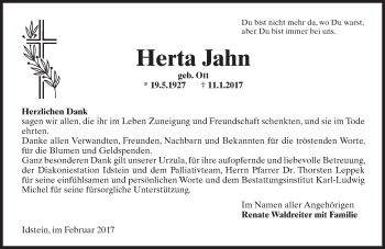 Traueranzeige von Herta Jahn von Trauerportal Rhein Main Presse