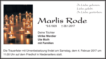 Traueranzeige von Marlis Rode von  Camberger Anzeiger