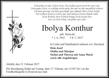 Traueranzeige von Ibolya Konthur von VRM Trauer