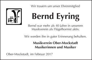 Traueranzeige von Bernd Eyring von  Kreisanzeiger